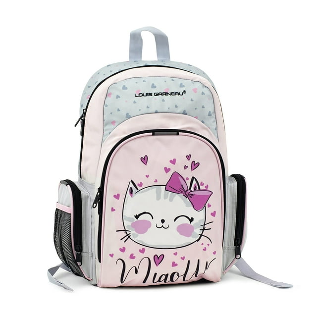 Louis Garneau Designer 20L Backpack, Water Resistant Rucksack with Front and Side Pockets for Preschool and Elementary School Kids - Cat