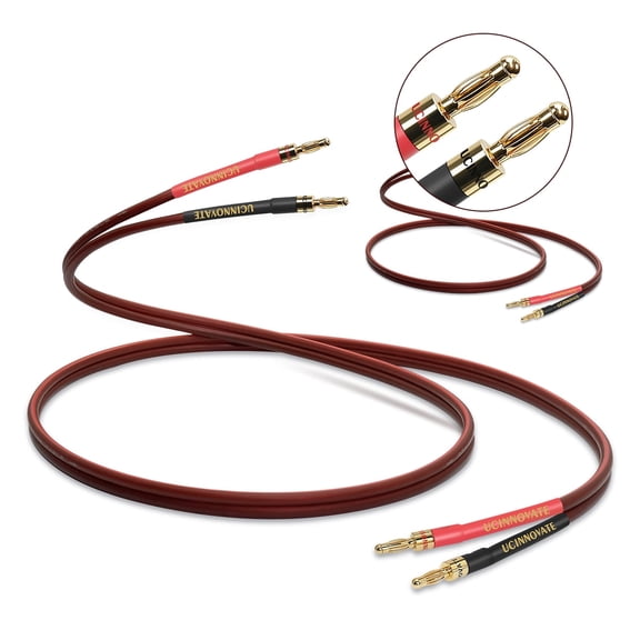UCINNOVATE 14 AWG Speaker Wire with Banana Plugs, 2 Pack 6.6ft HiFi OFC Audio Speaker Cable with Gold-Plated Banana Tips for Home Theater Amplifier