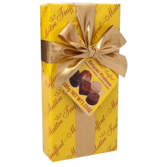 Maitre Truffout, Belgian Chocolate Pralines In yellow Ribbon Gift Box 100g (2 pcs)