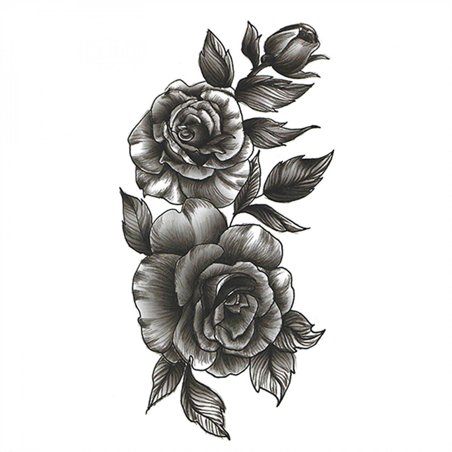 QISIWOLE 3D Realistic Large Black Flower Temporary Tattoos For Women