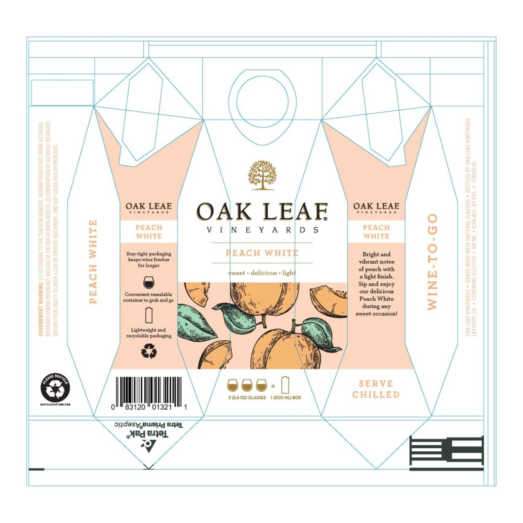 Oak Leaf Vineyards Sweets Peach White California Flavored Wine, 500 ml Tetra-Pak, 8.5% ABV