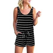 Finelylove Womens Jumpsuits Casual Summer Cycling Shorts High Waist Rise Walking Printed Black S