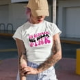 thumbnail image 2 of In October, We Wear Pink, Breast Cancer Awareness Quote, Groovy Retro Wavy Text Merch Gift, White T-Shirt, Small, 2 of 5