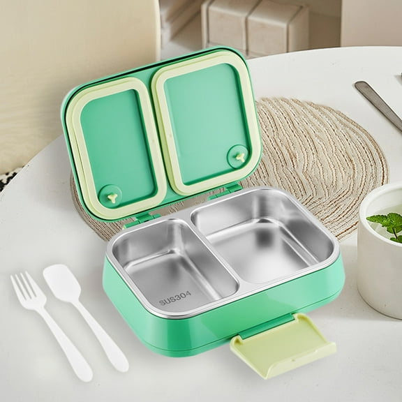 Foqnuq Transparent Stainless Steel Lunch Box with Two Compartments, Insulated Meal Container, Microwave Safe, Durable Food Storage for Office and Travel