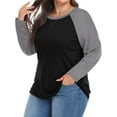 thumbnail image 3 of WellSize Plus Size T Shirts for Women Color Block Long Sleeve Fall Tops Casual Tee Crew Neck Blouses, 3 of 8