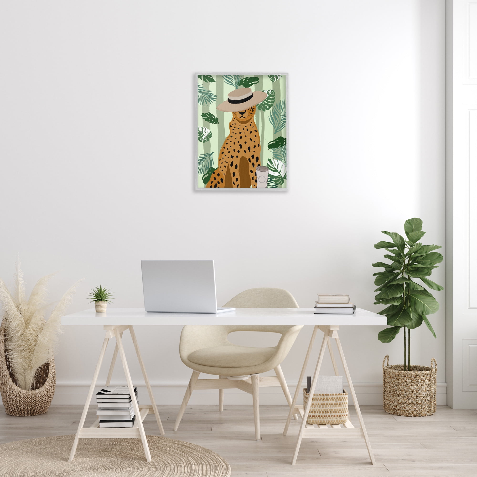 Stupell Industries Tropical Modern Leopard Animals & Insects Painting Gray Framed Art Print Wall Art, 24 x 30