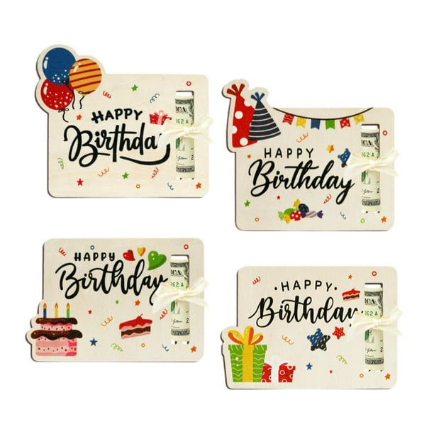 4 Portamonedas de Cumpleaños, Portatarjetas de Madera, Divertido para Fiestas, único con Cinta, Ideas para Regalos de Cumpleaños