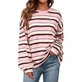 thumbnail image 2 of GILIGEGE Womens Oversized Striped Long Sleeve Shirts Fall Tops 2026 Basic Tees Crewneck Fitness Clothing,Y2k Streetwear,Workout Gym Athletic,Plus Size Fashion,Winter Outfits,Cute Sweatshirts Pink XL, 2 of 4