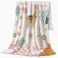 thumbnail image 2 of Llamas with Checkerboard Hills Rainbows and Sun Pattern, Cute Boho Animal Art for Llama Lovers, Birthday Gift, Soft Flannel Blanket for Bedroom, Fresh Home Decor, 2 of 9
