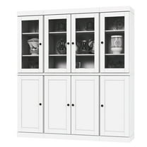 Palace Imports 100% Solid Wood Kitchen Pantry Storage Cabinet with Glass Doors, Adjustable Shelves and 2-Drawers, White