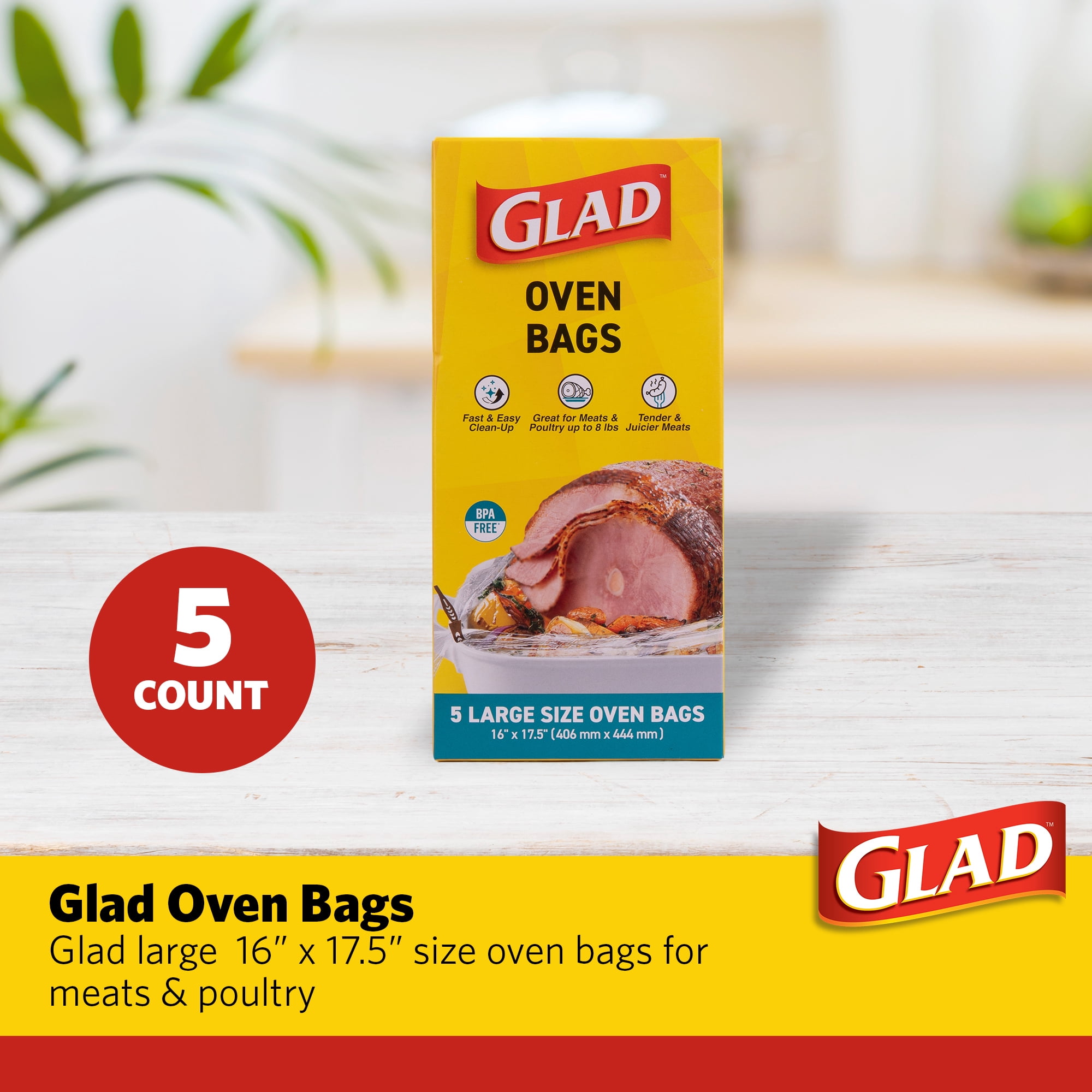 Glad Oven Bags Large 16" x 17.5" 5 CT