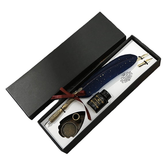 Vintage Feather Pen and Ink Set, Classic Series Pheasant Quill Style Calligraphy Pen With Ink For Handwriting Practice And Art Projects