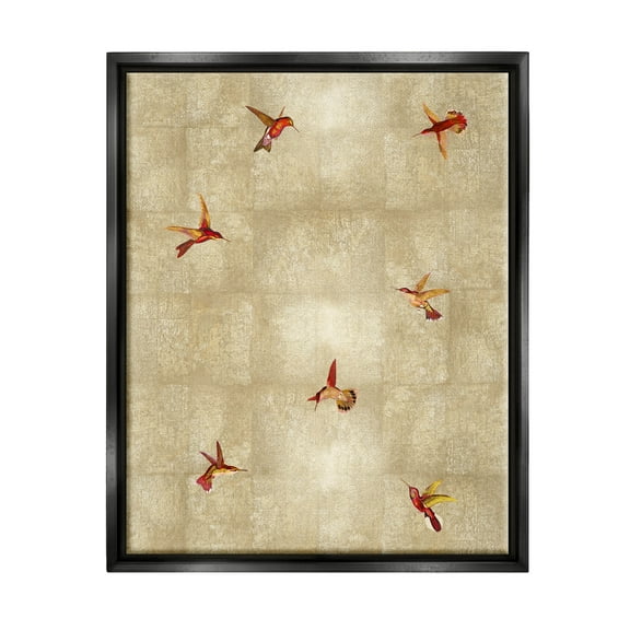 Red Hummingbirds Flying Pattern Animals & Insects Graphic Art Jet Black Framed Art Print Wall Art