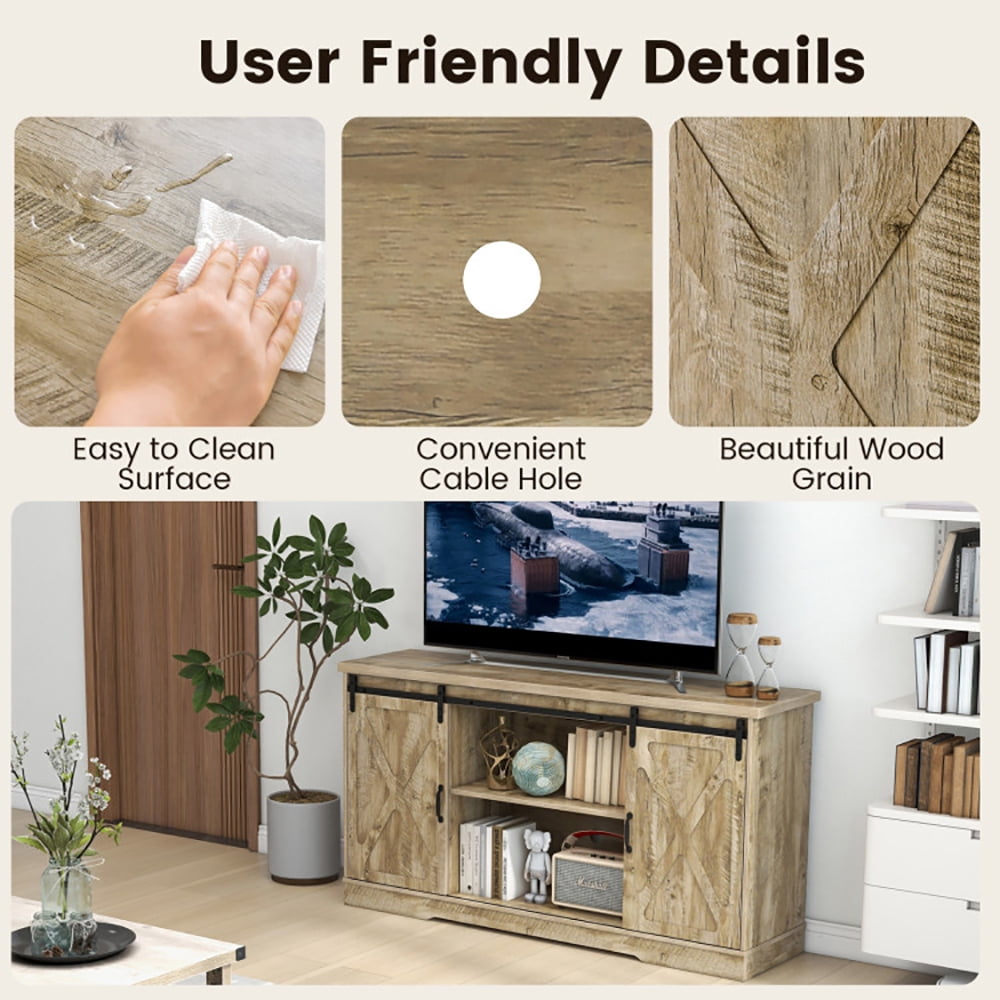 Finihen TV Stand, TV Cabinet, Farmhouse Entertainment Center with Adjustable Shelves and Storage Cabinet, Media Entertainment Center with Storage, for Living Room, Bedroom, Gray