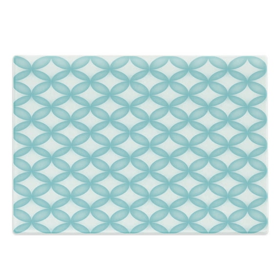 Turquoise Cutting Board, Geometric Circle Round Oriental Traditional Moroccan Style Simple Pattern Print, Decorative Tempered Glass Cutting and Serving Board, Large Size, White Blue, by Ambesonne