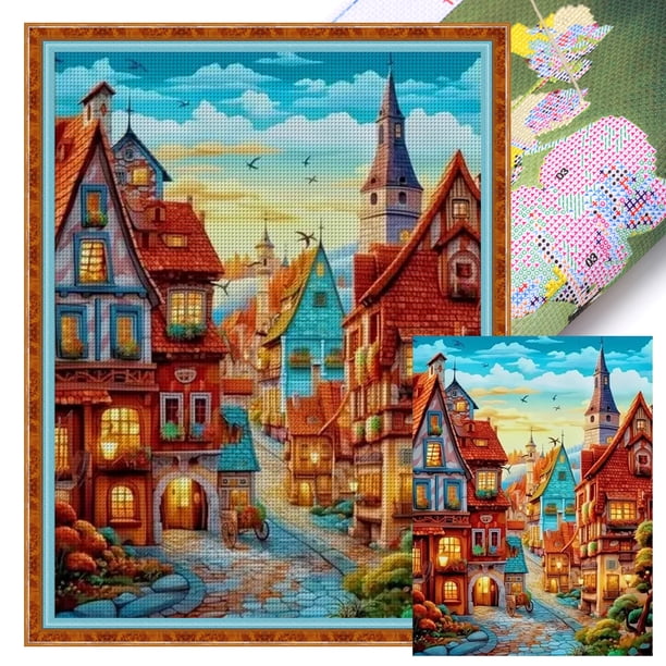 Kit Punto Cruz Callejones Impresos Hilo Algodón Ecológico Bordado 11CT 50x65cm