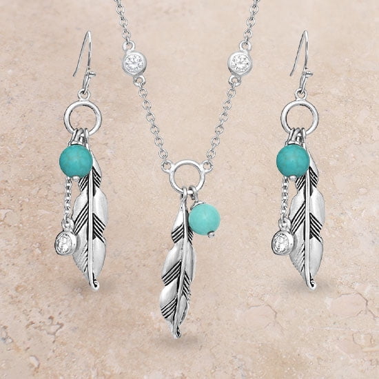 Montana Silversmiths Jewelry Set Womens Charming Feather 18" JS4827