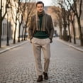thumbnail image 2 of HBDesign Mens Herringbone Cotton Blend Dress Pants Slim Fit Cuffed Fall Winter Trousers, 2 of 7