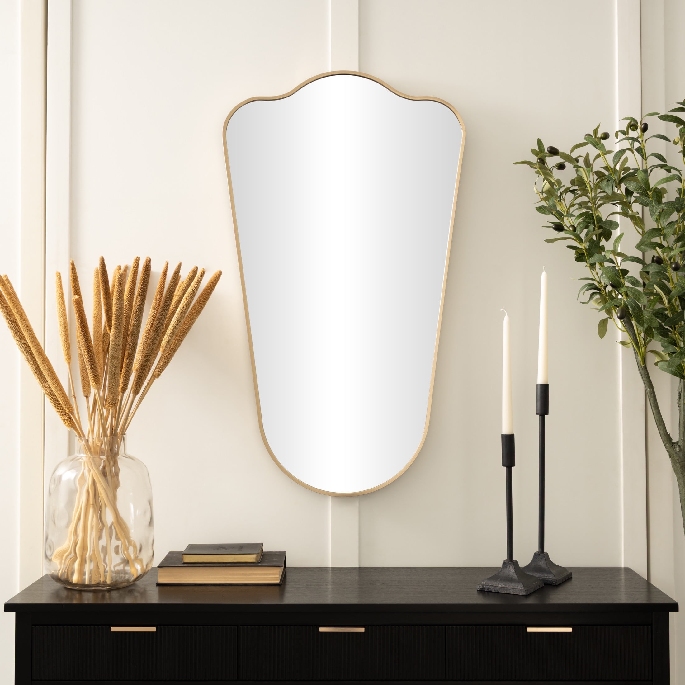 DecMode 20" x 35" Gold Arched Wall Mirror with Thin Frame