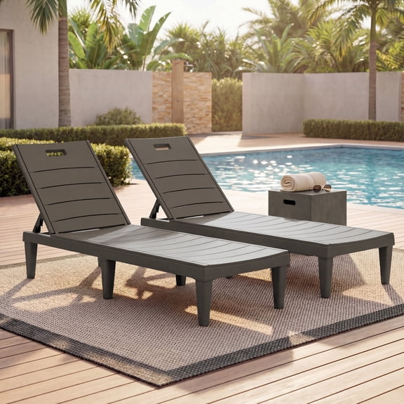 Homall Outdoor Chaise Lounge Chairs Set of 2, 5-Position Adjustable Waterproof Patio Outdoor Chaise Lounge,Brown