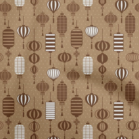 oneOone Polyester Spandex Brown Fabric Asian Chinese Lamps Quilting Supplies Print Sewing Fabric By The Yard 56 Inch Wide