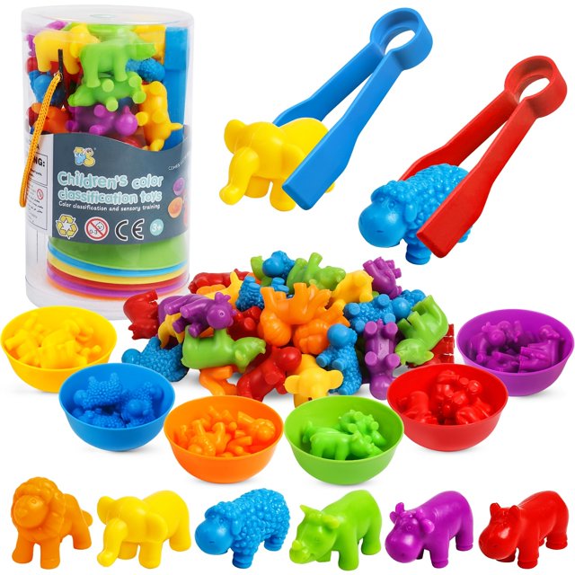 Counting Animals Toys Matching Games With Color Sorting Bowls Preschool Learning Activities For Math Montessori STEM Educational Sensory Toys For Kids, Christmas Gift, Halloween Gift