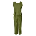 thumbnail image 4 of GILIGEGE 2 Piece Sets for Women Summer Women's Two Piece Set Cropped T Shirt & Elastic Waist Long Pants Summer Beach Vacation Outfits Lounge Tracksuits Mint Green M, 4 of 8