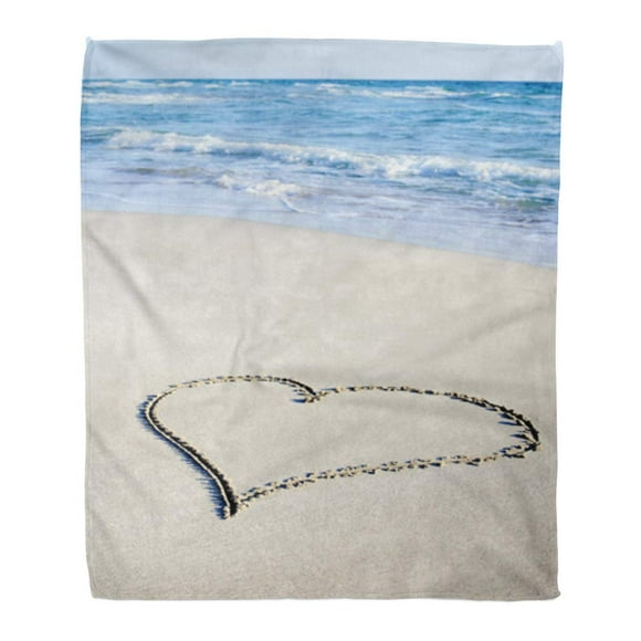 NUDECOR Flannel Throw Blanket Coast Heart Outline Wet Beach Sand Against Sea Wave Soft for Bed Sofa and Couch 50x60 Inches