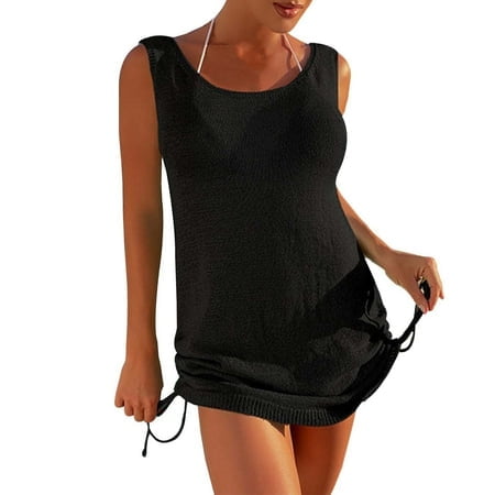 FhsagQ Cover Up for Women Crotchless Panties Women's Solid Color Drawstring Hem Backless Beach Dress Knit Maxi Dress Cover Up for Women Plus Size Blue with Matching Robe Black One Size