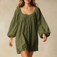 thumbnail image 5 of Sheghy Balloon Long Sleeve Round Neck Mini Dress Oversized Autumn Winter Everyday Wear Army Green M, 5 of 6