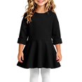 thumbnail image 5 of Fesfesfes Baby Girls Long Sleeve Ruffle Hem Dress Round Neck Soft Cotton Blend Casual Outfit for Fall Spring Daily Wear Ages 3 Months-3 Years, 5 of 5