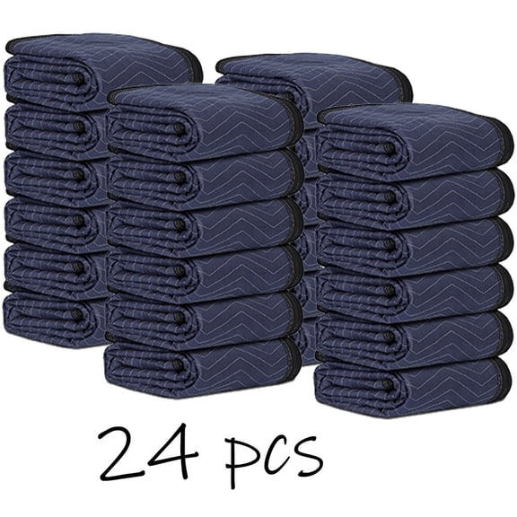 HOWEN 24-Pack Moving Blankets 80x72 Inches, Ultra Thick Furniture Protective Shipping Packing Pads in Blue, Reusable Quilted Padding for Movers