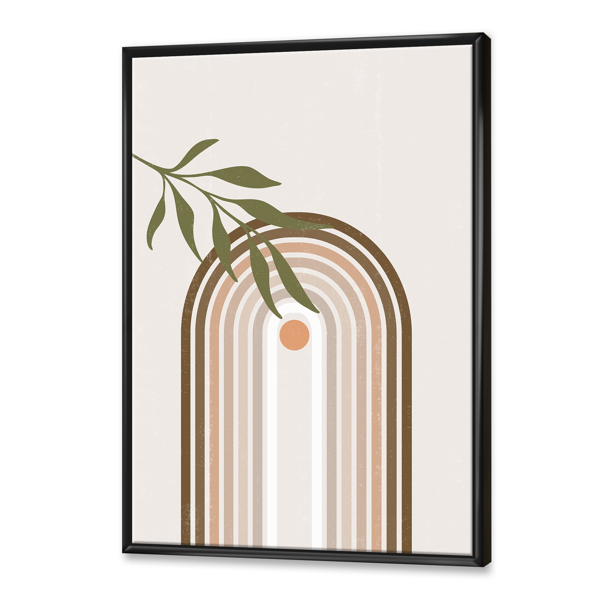 Designart 'Abstract Moon and Sun With Green Leaf I' Modern Framed Canvas Wall Art Print