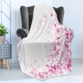 thumbnail image 4 of Rose Soft Flannel Fleece Blanket, Swirling Leaves with Blossoms and Butterflies Dreamlike Natural Composition, Cozy Plush for Indoor and Outdoor Use, 70" x 90", Rose Pink and Magenta, by Ambesonne, 4 of 5