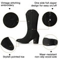 thumbnail image 2 of FAMITION Cowboy Boots for Women Embroidered Western Cowgirl Mid-Calf Booties Chunky Heeled Pointed Toe Shoes with Zippers Black 8.5, 2 of 5