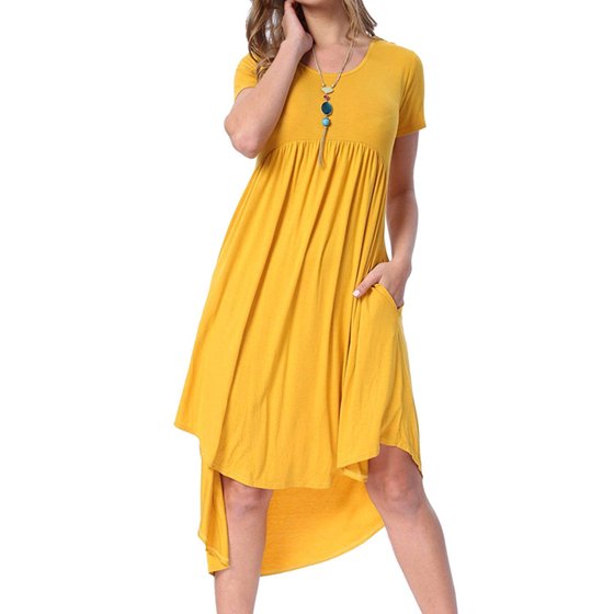 YONYWA Fashion Women Solid Casual Loose KneeLength Dresses