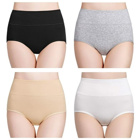 Kopltyrfg Women s Cotton Underwear High Waisted Ladies Panties Full Coverage Briefs 4 Pack Black Gray Khaki White XL