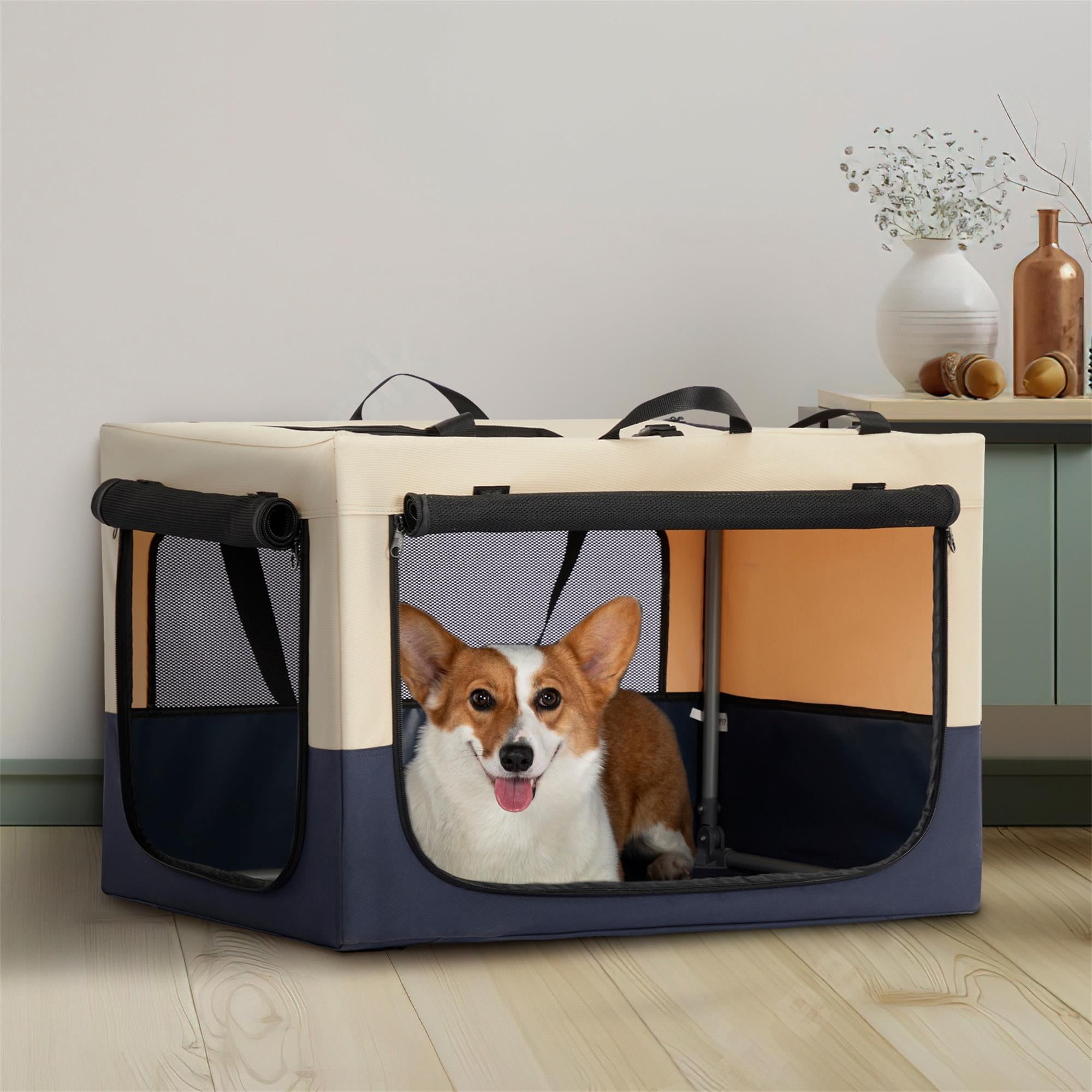 Pefilos 27" Dog Crate for Small Dogs with Tray and Double Door, Wood Dog Cages Furniture, Indoor Kennel, Brown Pefilos 27" Dog Crate for Small Dogs with Tray and Double Door, Wood Dog Cages Furniture, Indoor Kennel, Brown