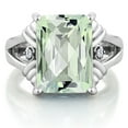 thumbnail image 2 of Gem Stone King 925 Sterling Silver Green Prasiolite and White Diamond Engagement Ring for Women (6.63 Cttw, Gemstone Birthstone, Emerald Cut Checkerboard 14X10MM, Size 7), 2 of 5