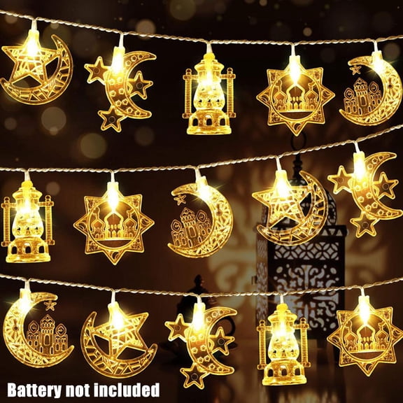 Moon Star LED String Lights 1.5M, 10 LEDs, Battery Powered Warm White Fairy Lights for Ramadan, Christmas, Wedding & Party Decor