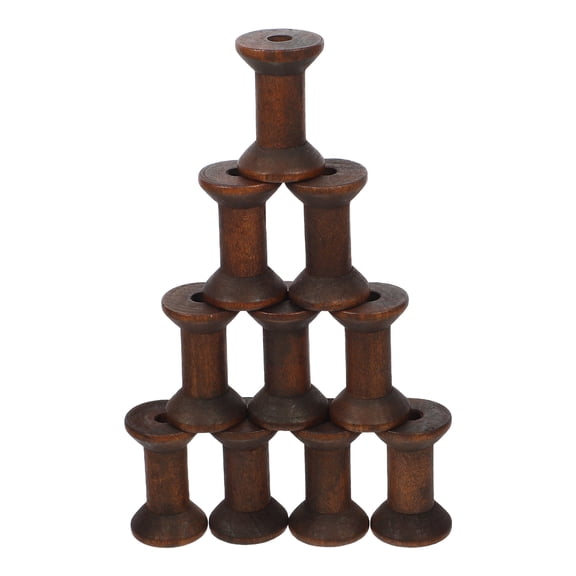 HOOWIFFY 10Pcs Vintage Wooden Spools Coffee Wood Bobbins for Sewing, Crafting, and Artistic Projects