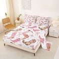 thumbnail image 2 of jejeloiu Pink Cowgirl Boot Bow Full Size Sheets Kids,Cute Western Print Bed Sheets,4-Piece, 2 of 6