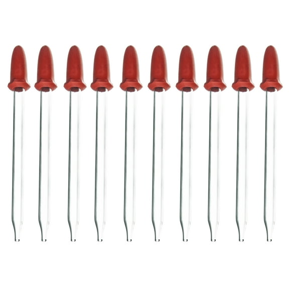 Pack of 10 Glass Dropping Pipettes, 1.7ml Capacity, Rubber Teat, Narrow Mouth - Eisco Labs