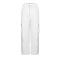 thumbnail image 4 of Mohiass Cargo Pants Women Elastic High Waisted Pants Wide Leg Baggy Casual Trousers Hiking Streetwear Trousers with Pockets White L, 4 of 5