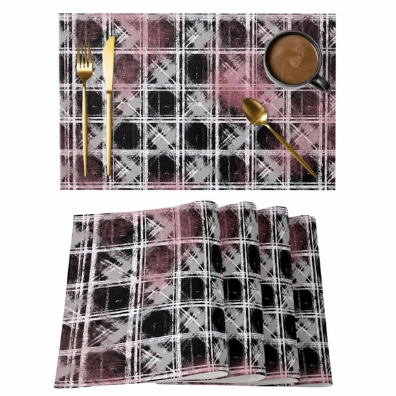 Grey Pink Geometric Placemats Set of 4 Black White Boho Place Mats Indoor Wipeable Table Mats Washable Cloth Dining Table Placemats for Kitchen Holiday Party Home Decor 13x19 Inch
