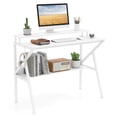 thumbnail image 1 of Costway Home Office Desk with Monitor Stand, Open Shelf & Metal Frame, Earphone Hook White, 1 of 10