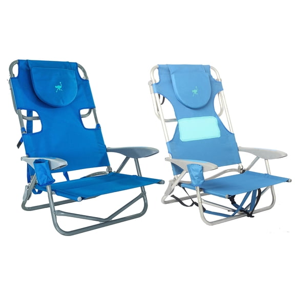 Ostrich On Your Back Chair & Ladies Comfort On Your Back Beach Chair, Blue