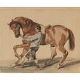 thumbnail image 2 of Piotr Michałowski 14x12 Black Ornate Wood Framed Double Matted Museum Art Print Titled: Stableman with a Chestnut Horse (1846), 2 of 5