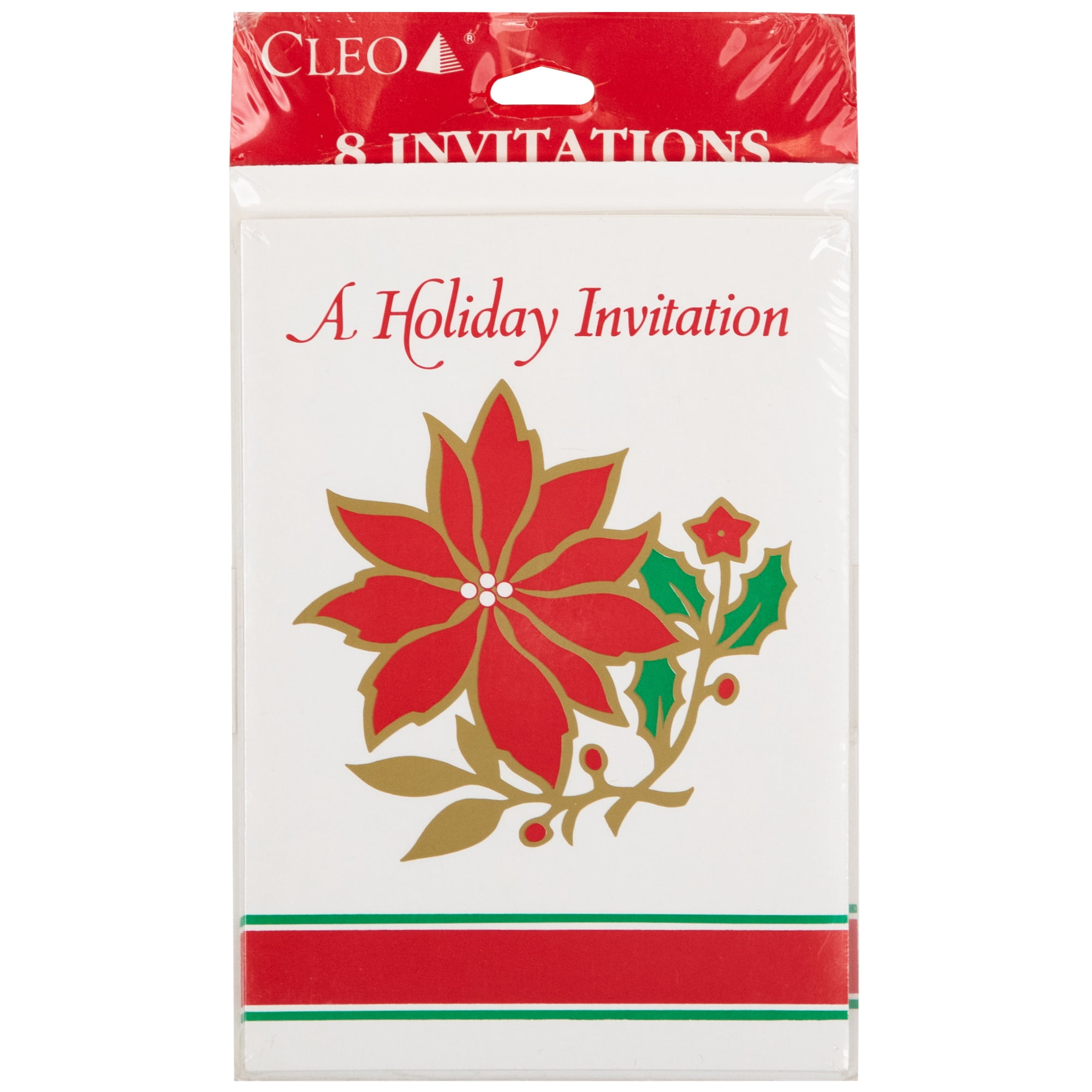 Poinsettia Christmas Invitations with Envelopes - Set of 40