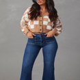 thumbnail image 2 of Women‘s Checkerboard Print Cropped Cardigan Long Sleeve V Neck Button Down Sweater Knit Tops L, 2 of 8